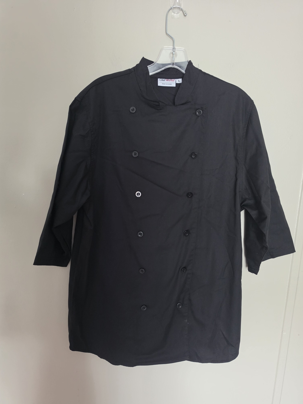 Chef Works Black Double Breasted Chef Coat Jacket 3/4 Sleeve Size L